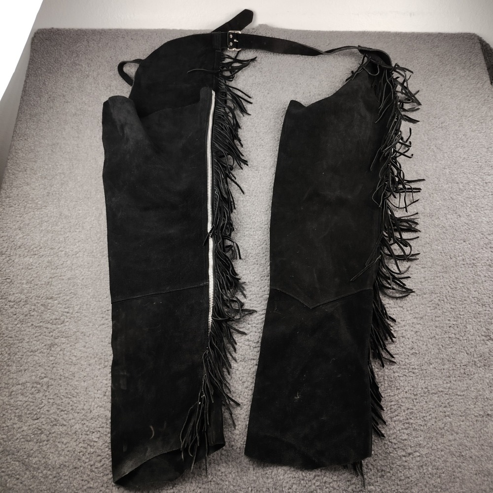 Barnstable Riding Mens Black Leather Chaps Fringe Western Equestrian USA Made